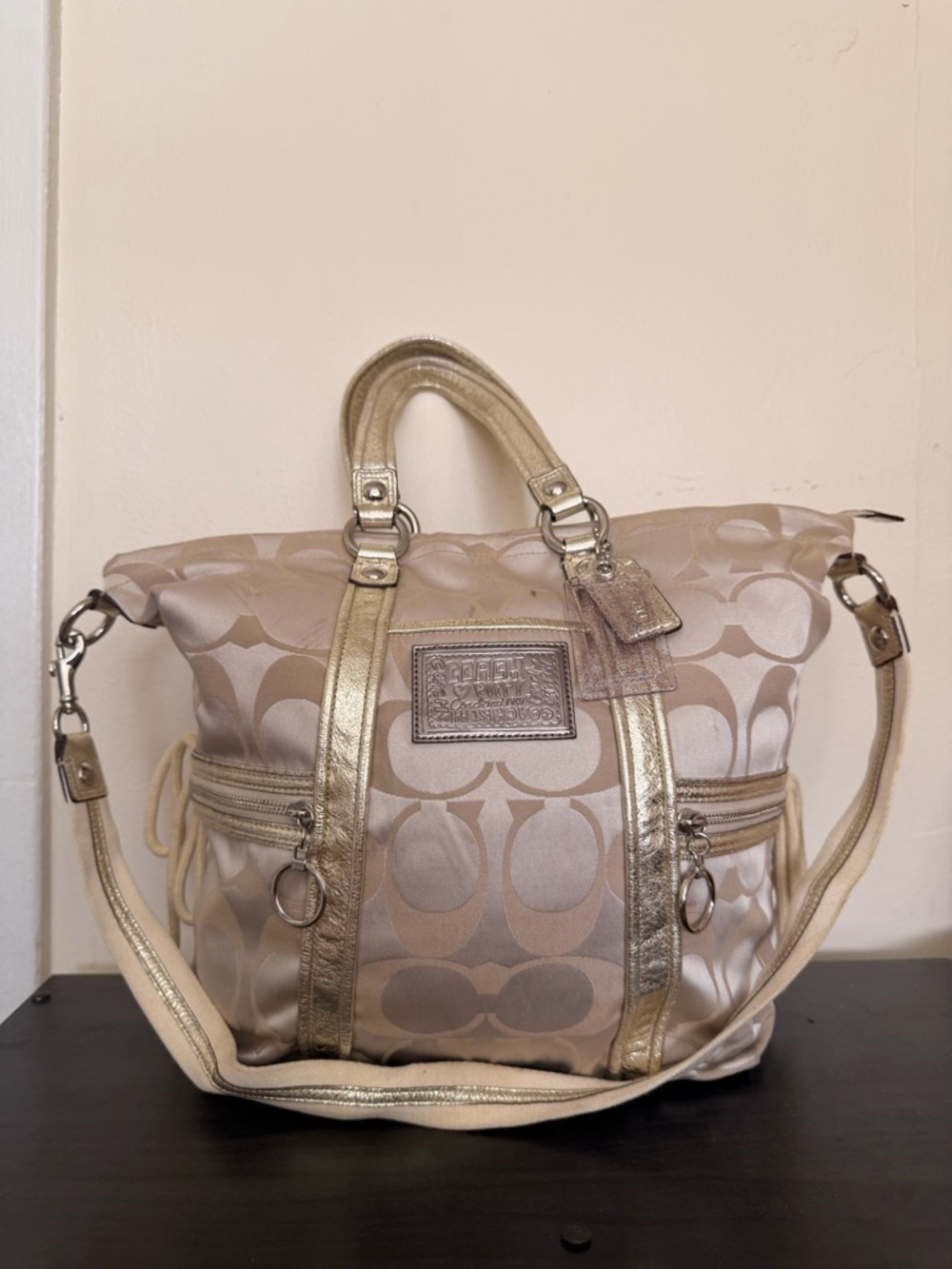 Coach Poppy Signature Metallic Gold Convertible Tote
